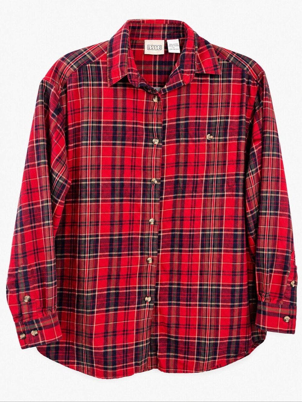 Vintage Laura Gayle Red Plaid Cotton Flannel Button Front Shirt Size Small